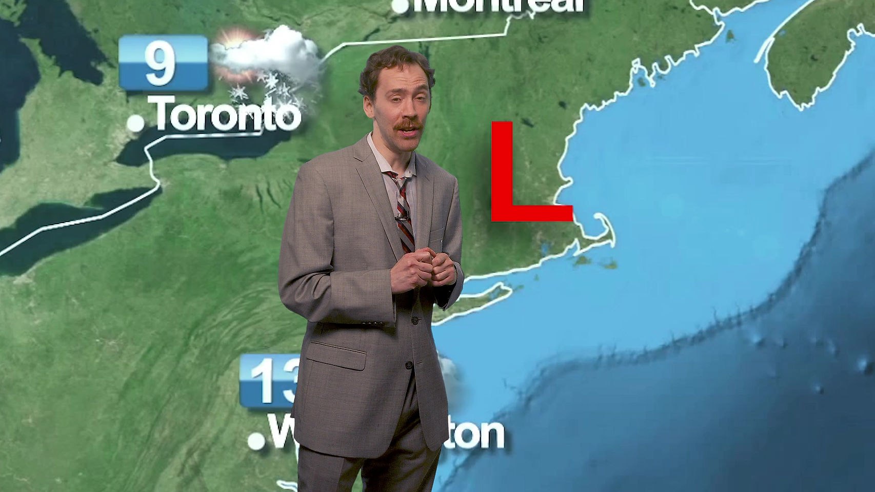 Weatherman predicts giant L in the sky